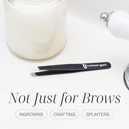 Tweezer Guru Ingrown Hair Tweezers - Pointed Precision Tweezers for Eyebrows & Ingrown Hair Removal - Blackhead and Splinter Tweezer with Sharp Needle Nose Point (Black + Sky Blue, 2 Piece Set)