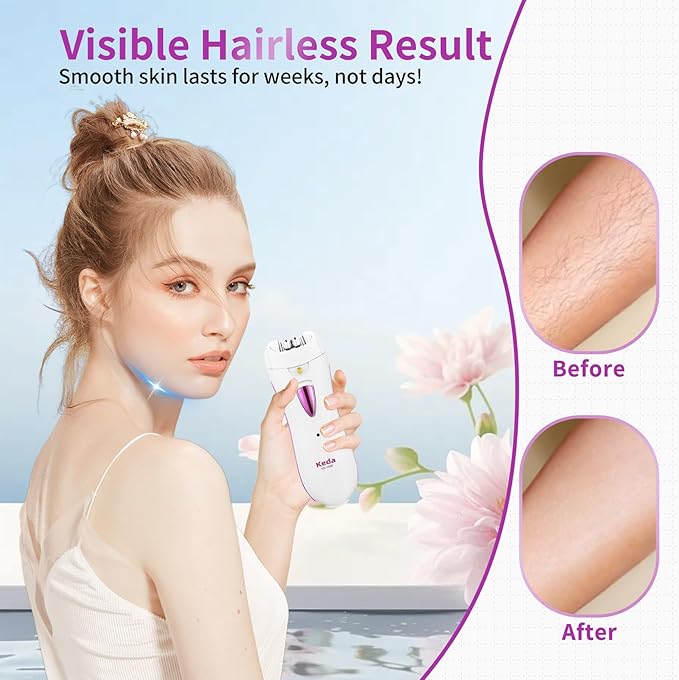 Smooth Glide Epilators Hair Removal for Women, Rechargeable Epilator, Portable Glamorous Skin Epilator for Women Face with LED Light, Hair Removal Device for Armpits/Bikini Line/Chin/Arms/Legs