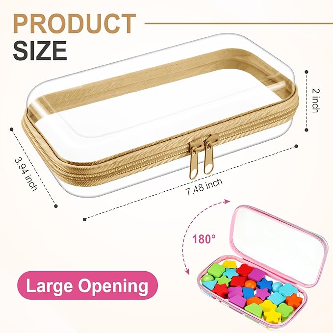 Hoolerry 4 Pcs Hard Clear Zipper Case Makeup Bags Plastic Pencil Pouch Transparent Storage Box Containers for Cosmetics, Snacks, Building Blocks, Puzzles(Soft Colors,7.5 x 3.9 x 2 in)