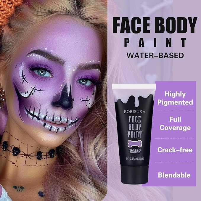 BOBISUKA Light Purple Face Body Paint, Water Based Face Painting for Art Theater Halloween Party Cosplay Clown SFX Makeup for Women Adults Teens, Non-Toxic Washable