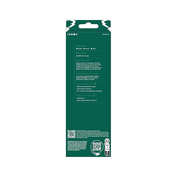 EcoTools Wonder Cover Complexion Brush, Makeup Brush For Flawless Foundation Application & Blending, Full Coverage Base Brush, Eco-Friendly, Synthetic Bristles, Cruelty-Free, 1 Count