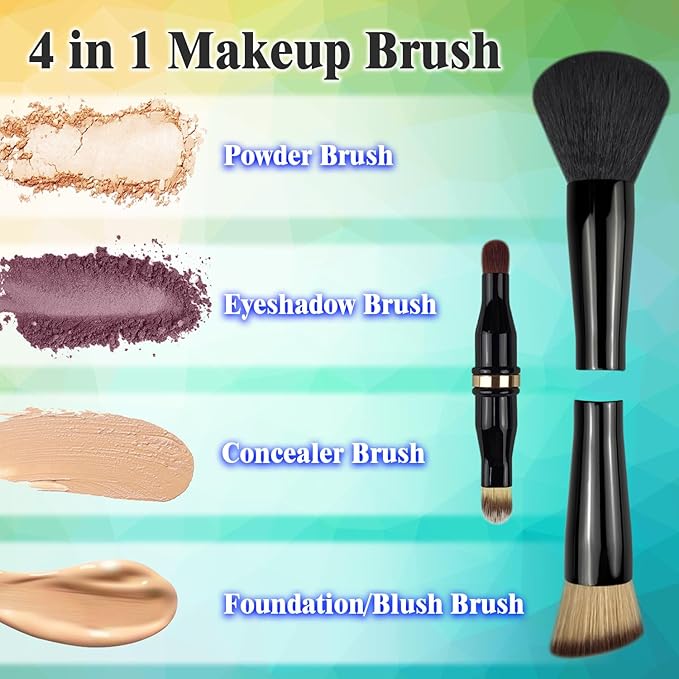 2 Pack 4 in 1 Makeup Brush Set, Retractable Lip Brush for Lipstick, Powder Foundation Brush, Concealer Brush, Eyeshadow Brush, Lip Brush Applicator, Double Ended Makeup Brush for Liquid, Cream, Powder