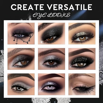 K'APEINE Black Eyeshadow Palette, 15 Colors Smokey Eye Shadow Palette Gothic Smokey Eyeshadow Palette Silver Eye Makeup Kit Matte & Shimmer Dark Shades Matte for Goth Makeup No Fading, Long Lasting