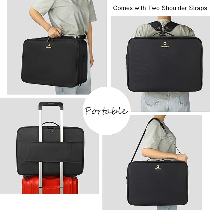 Relavel Extra Large Makeup Case Travel Makeup Train Case Professional Makeup Artist Bag Portable Nail Organizer Box Art Supply Case with Adjustable Dividers/Attach to Trolley/Shoulder Strap (Black)