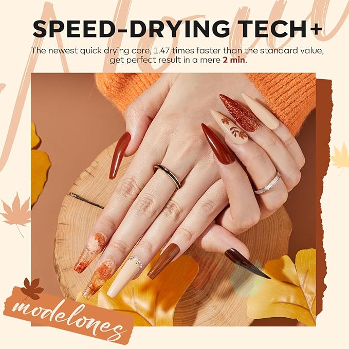 modelones Nail Polish Set, 6 Colors Fall Glitter Nail Polish Kit Orange Brown Quick Dry Fingernail Polish Manicure Nail Art Manicure DIY Home Salon Gifts for Women Mom