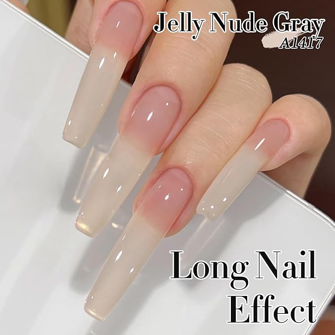 Double Rhythm 0.5Oz Translucent Gel Polish Sheer Neutral Natural Light Milky Same Color Same Bottle 15ML Jelly Gel Polish Art DIY at Home (Nude Beige-A1417)
