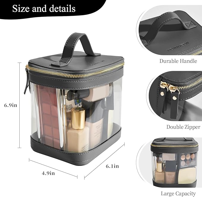 ROWNYEON Clear Makeup Case Toiletry Bag Multipurpose Travel Makeup Train Case Portable Cosmetic Organizer Transparent Storage Bag