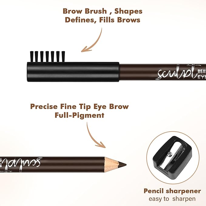 6Pcs Eyebrow pencil wooden，Brow Kit with Brush and Sharpener，Eyebrow Pencils for Women，Fine Tip Eye Brow Eye Liner for Eye Makeup,Shapes, Defines, Fills Brows (Brown-03)
