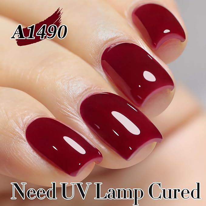 Double Rhythm 0.5Oz Gel Polish Sheer Neutral Natural Light Milky Same Color Same Bottle 15ML Jelly UV Gel Polish Nail Art DIY at Home (Burgundy Red-A1490)