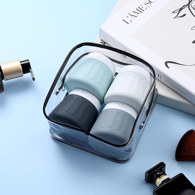 Gemice 4 OZ Travel Size Containers for Toiletries, Leak-Proof Silicone Slime Jars with Lids, BPA Free Small Round Cosmetic Slime Container for Lotion, Cream, Ointments, Travel Storage (4 Pack)