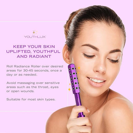 Radiance Roller – Germanium Stone Facial Massage Tool for Lifting, Sculpting, De-Puffing, Glow Boost, Energizing & Cooling Effect (Purple)