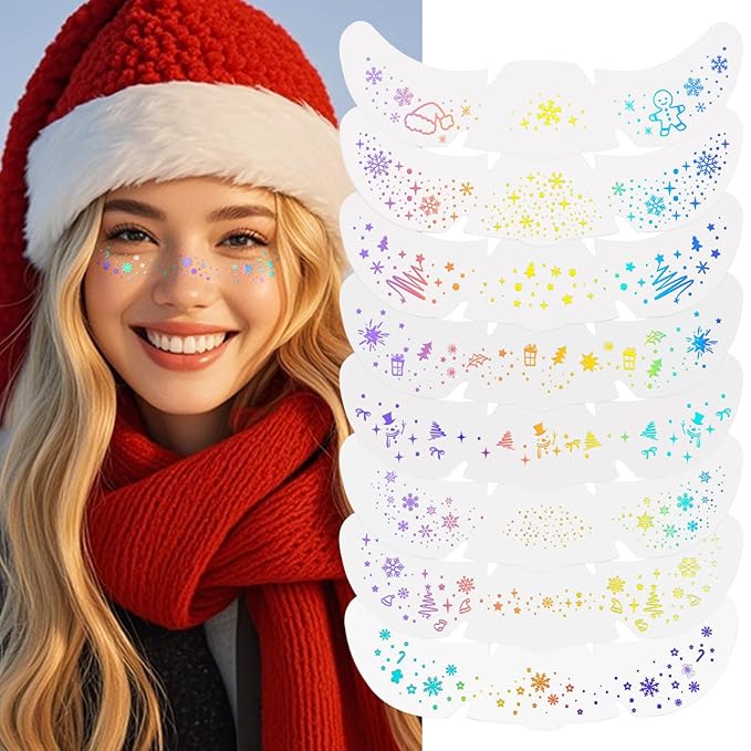 8PCS Glitter Freckles Face Tattoo, Sparkle Freckles for Women and Kids, Cute Star Waterproof Gold Temporary Face Tattoos Glitter Glow Up Patches (8PCSD Holographic Multicolor)