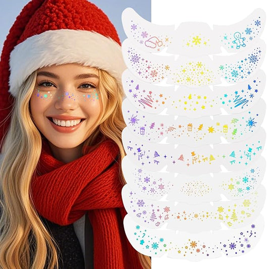 8PCS Glitter Freckles Face Tattoo, Sparkle Freckles for Women and Kids, Cute Star Waterproof Gold Temporary Face Tattoos Glitter Glow Up Patches (8PCSD Holographic Multicolor)