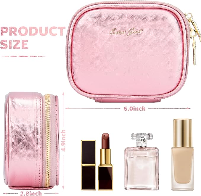 Small Makeup Bag with Led Mirror, Mini Travel Make up Bag 3 Light Modes Adjustable Brightness, for Women Organizer Cosmetic Bag, Portable Travel Train Toiletry Bag, for Pool Parties Work Touch-Ups