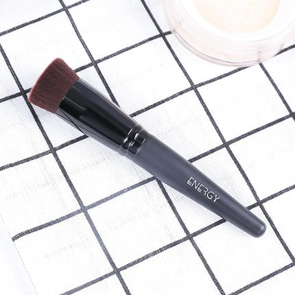 ENERGY Foundation Brush for Liquid Makeup Flat Top Kabuki Makeup Brush Professional Vegan Synthetic for Liquid Cream Powder Blending Perfect Concave Face Makeup Brush