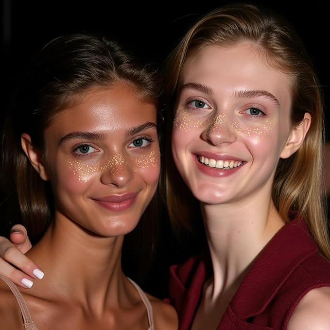 6PCS Glod Glitter Freckle Face Tattoo, Gold Freckles Temporary Face Tattoos, Gold Freckle Tattoo, Body Face Glitter for Women Girls, Waterproof Long-Lasting Party, Festival, Concert Makeup Accessories