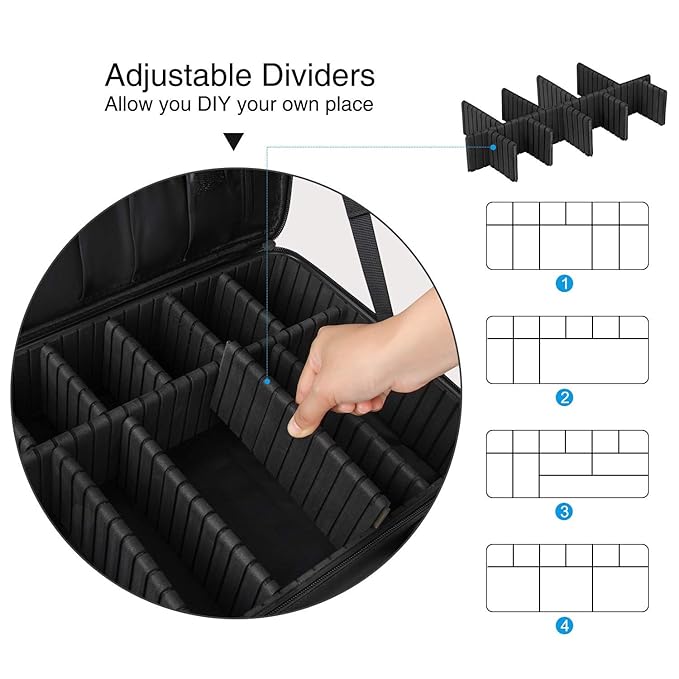 MONSTINA 16.5'' Large Capacity Makeup Case 3 Layers Cosmetic Organizer Brush Bag Barber Train Case Makeup Artist Box for Hair Curler Hair Straightener Brush Set and Cosmetics