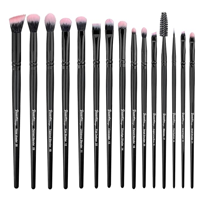 Bueart Design 15Pcs Professional Eyeshadow Brushes Set,Labled Eye Brush Set Kit Essential for eye shadow concealer blending application by Ultra Soft Density Hair