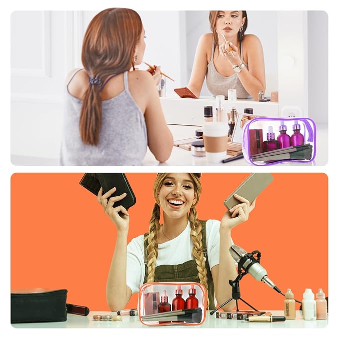 Weewooday 12 Pieces Clear Makeup Bags Cosmetic Storage Bags PVC Zipper Pouches Travel Waterproof Makeup Plastic Case for Women Organizing Toiletries Traveling Bathroom(Medium,Bright Color)