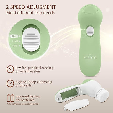 Facial Cleansing Brush Face Scrubber Exfoliating Cleaning Skin Care Cleanser Wash Women Girls Electric Beauty Powered Exfoliator Skincare Spin Tools Scrub Washer Self Care by VISOFO (Jade)