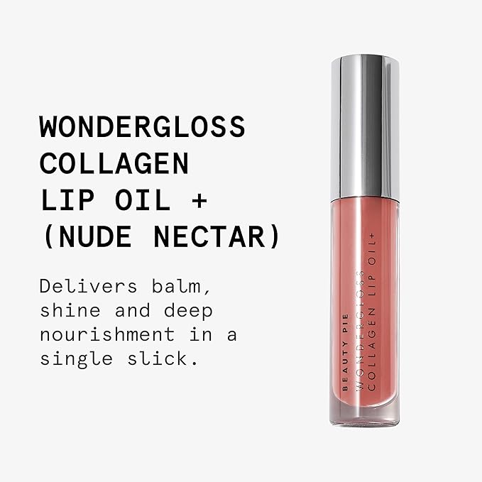 Beauty Pie Wondergloss Collagen Lip Oil + Nude Nectar 0.13 fl oz – Hydrating, Plumping, Non‑Sticky Lip Oil Gloss Hybrid with Collagen AC Micro‑Vectors & Cherry Hibiscus Oils