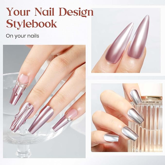 MIZHSE Pink Mirror Nail Polish, Quick Dry Metallic Nail Polish, Air Dry Fast Chrome Nail Lacquer Bright Color Oil-based Nail Art Manicure DIY Home