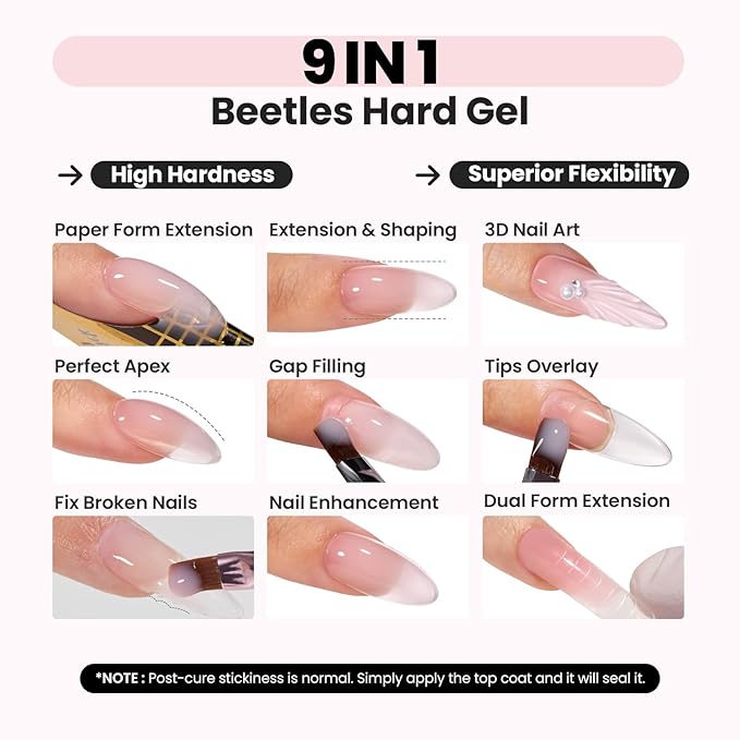 Beetles Hard Gel for Nails-Rose Dusk 1 oz 9 in 1 Nail Extension Sculpting High Hardness for Salon Professionals, Pink Builder Nail Gel, UV & LED Lamp Needed
