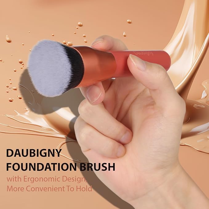 Daubigny 1.5" Top Diameter Foundation Brush - Premium Makeup Brush, Perfect For Foundation, Cream, Buffing, Blending (Red)