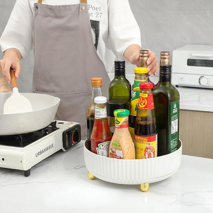 Anyoifax Makeup Perfume Organizer Tray 360 Degree Rotating Lazy Susan Skincare Lotion Organizer Spinning Cosmetics Storage for Dresser, Vanity, Bathroom Countertop, Large Ivory White