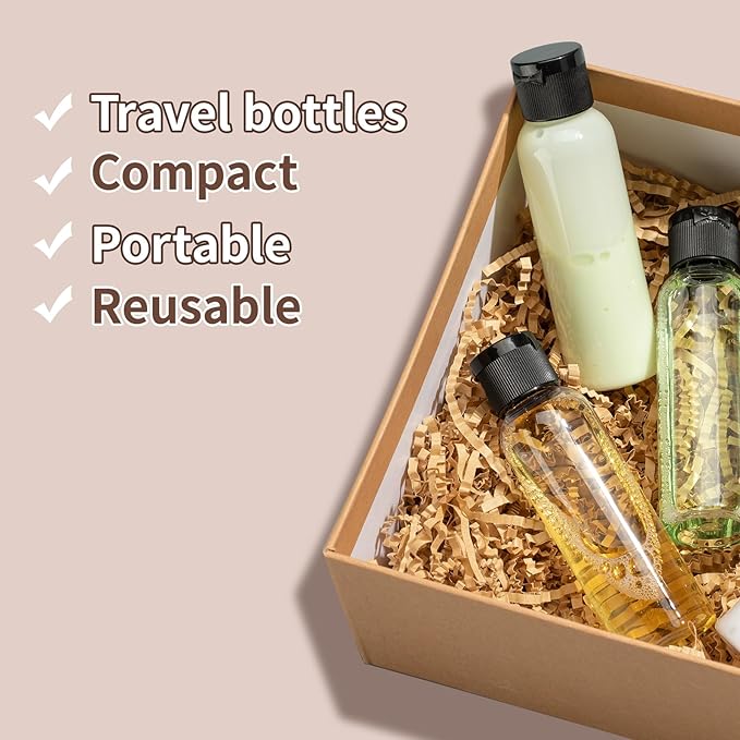 Tekson Travel Bottles Empty 2oz (10 PCS), Plastic Travel Size Cosmetic Container, TSA Amber Squeeze Bottle for Shampoo, Conditioner (Flip Cap)