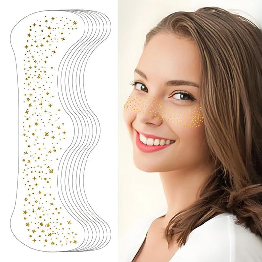 Glitter Freckles Gold Sparkle Freckles Face Tattoo Fake Glitter Freckle Temporary Patches for Women Party Makeup 8 Pcs