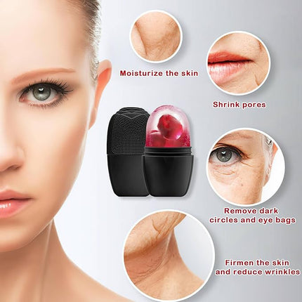 XHJRI Ice Face Roller Massager,Ice Cube Roller for Face, Eyes and Neck Naturally Conditioning and Skin Care,De-Puff Eye Bags,Reduce Migraine Pain,Reusable Massage Silicone Ice Mold (New Black)