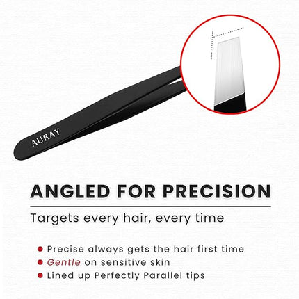 Eyebrow Tweezers Women Facial Hair, Stainless Steel Facial Hair Removal Precision Tweezer for Men & Women in Black, Slanted Tip Eyebrow Plucker for Easy Plucking, Professional Tweezers by AURAY (5)