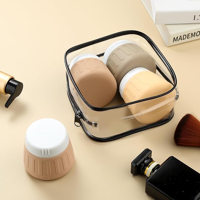 Gemice 3 oz Travel Containers for Toiletries, 4-Pack TSA Approved Travel Size Toiletries Containers for On-the-Go, Small Leak-Proof Travel Essentials Silicone Jar for Shampoo, Lotions, Cleanser