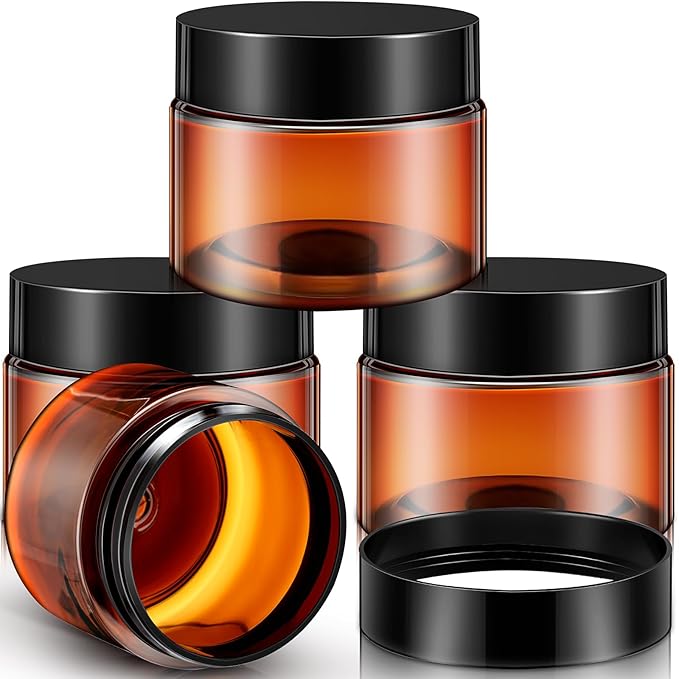Patelai 4 Pieces Round Wide-mouth Leak Proof Plastic Container Jars with Lids for Travel Storage Makeup Beauty Products Face Creams Oils Salves Ointments DIY Making(4 Ounce,Amber)