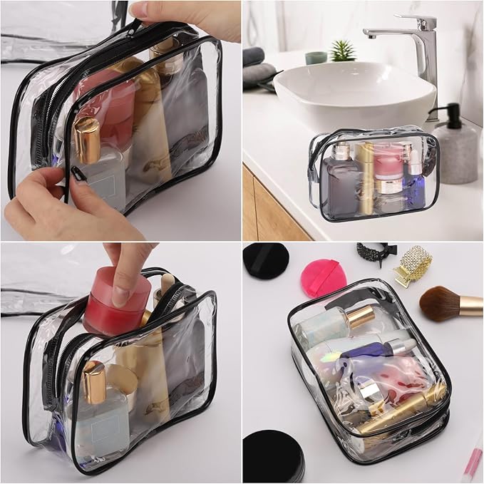 Tbestmax 20 Pack Clear Cosmetic Bags Makeup Bags Portable Waterproof Travel Toiletry Bags Organizer Black, 7.5"x 4.8"x 2.3"