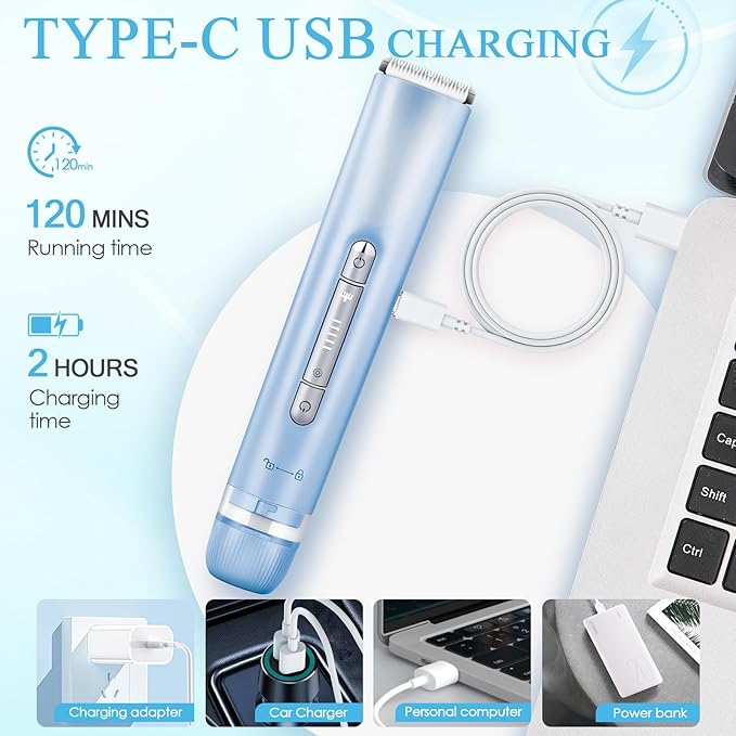 2 in 1 Bikini Trimmer for Women Dual Head Electric Razors IPX7 Waterproof Wet & Dry Use, Electric Shaver for Women Private Area Facial Body Underarm Leg Arm Hair Remover for Pubic Hair