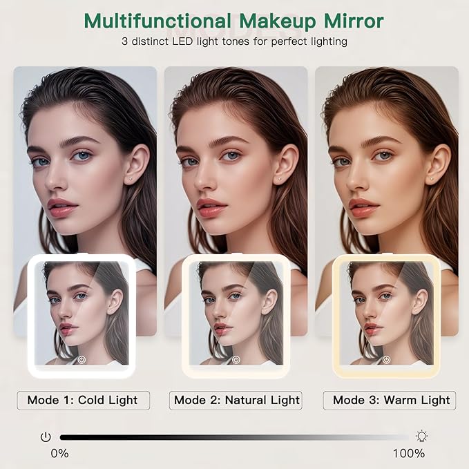 Travel Makeup Bag with LED Mirror, Cosmetic Bags for Women with Light up Mirror, Travel Essentials Makeup Organizer, Makeup Case with Adjustable Dividers and Brush Holder, 3 Color Lights