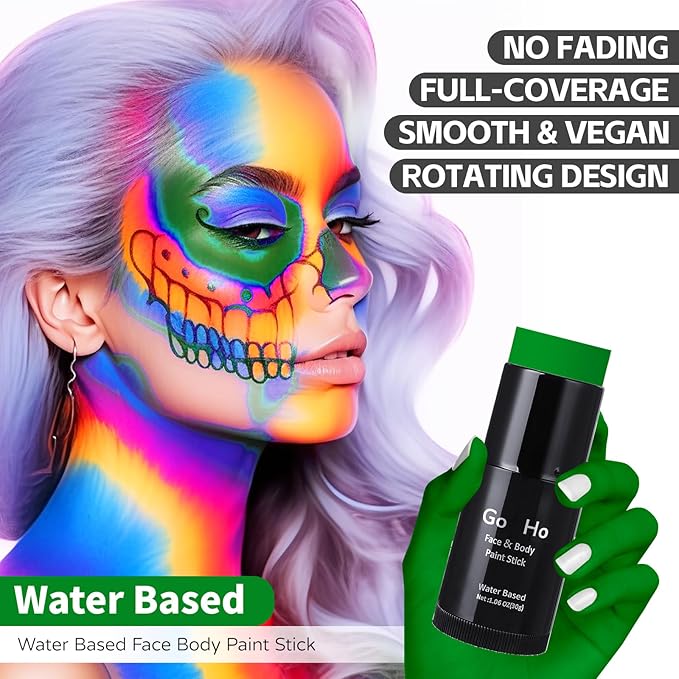 Go Ho Dark Green Face Body Paint Stick,Water Based Washable Green Face Paint Stick,Full-coverage Cream Green Body Paint for Halloween Cosplay SFX Witch Hulk Makeup,St Patricks Day Accessories