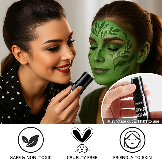 BOBISUKA Light Green Face Body Paint Stick Washable Water-Based Face Paint Makeup Stick for Halloween Witch, Zombie, Hulk, Goblin, Camo, Hunting, Cosplay, SFX, Sports Eye Black & Costume Party