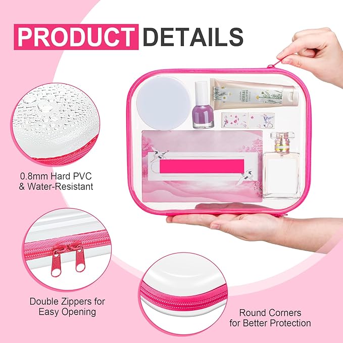 Hoolerry 4 Pcs Hard Clear Zipper Case Makeup Bags Plastic Pencil Pouch Transparent Storage Box Containers for Cosmetics, Snacks, Building Blocks, Puzzles(Fluorescent,9.8 x 7.9 x 2 in)