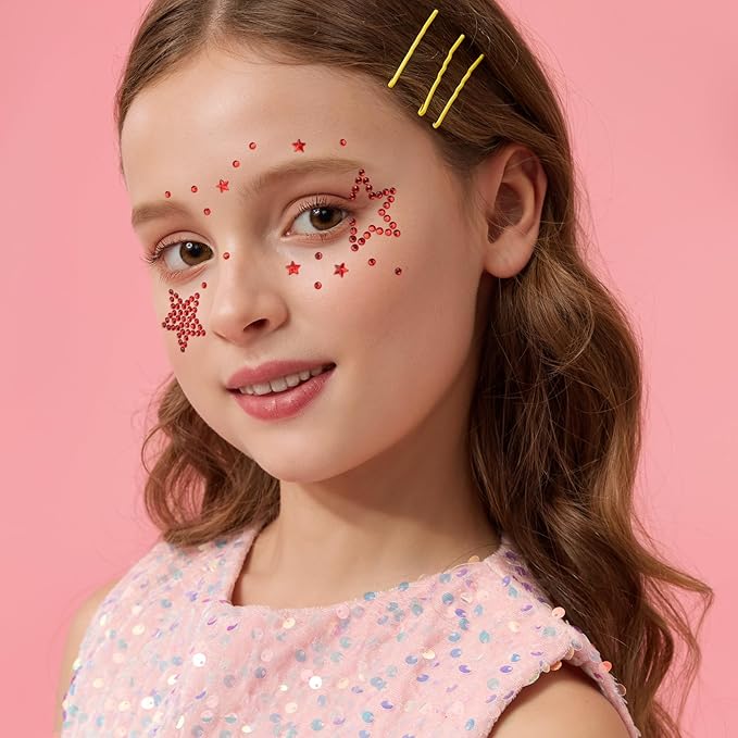 Teenitor 4th of July Star Face Gems, Self Adhesive Face Jewels For Women, Gem Stickers Face Rhinestones, Star Rhinestone Stickers 4th of July Accessories for Face, Body, Hair