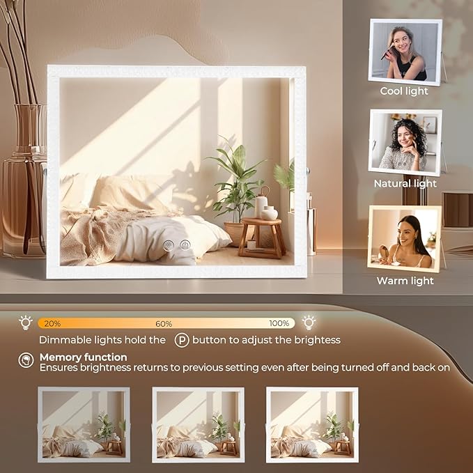 Vanity Mirror with Lights,RGB & 3 Dimmable Light Modes Makeup Mirror with Touch Control,Light Up Mirror for Desk,360°Rotation,17x22 Inch