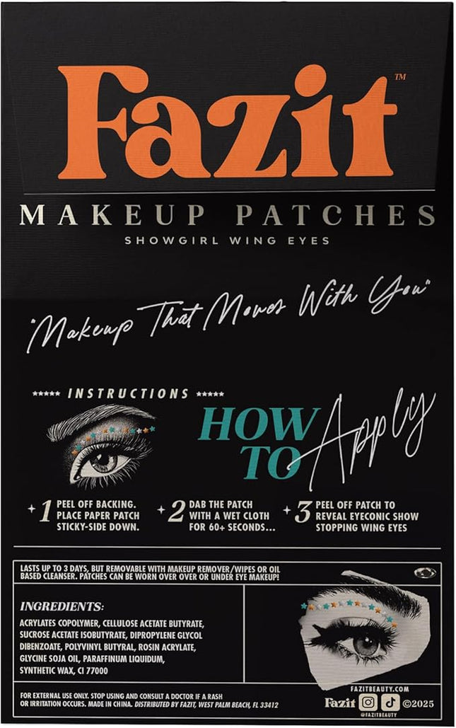 Fazit Makeup Patches - Show Stopping Wing Eyes - Glow Up Make-Up Patches - Cute Glitter Makeup Accessories for Women - Cosmetic Glitter for Face