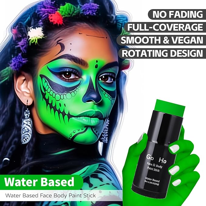 Go Ho Amazon Green Face Paint Stick,Water Based Washable Face Paint Makeup Stick,Non-toxic Full-coverage Cream Body Paint for Adults Children Halloween Cosplay SFX Hulk Gamora Makeup