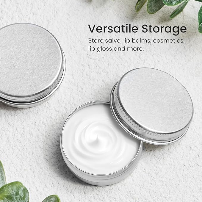 TUZAZO 12Pack 1/2 Oz Aluminum Tin Cans with Screw Lid and Labels, Refillable Travel Sized Cosmetic Containers Small Tins for Lip Balms, Salves, Lotion Bars, Candles