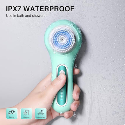 Electric Facial Cleansing Brush, 2-Way Rotating Face Scrubber for Daily & Deep Cleaning, 3 Modes, 5 Brush Heads, Rechargeable, IPX7 Waterproof for All Skin Types