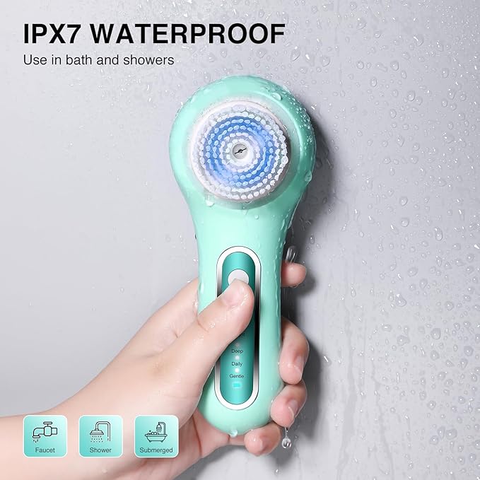 Face Scrubber Exfoliator,Facial Cleansing Brush Rechargeable IPX7 Waterproof with 5 Brush Heads,Electric Face Spin Brush for Exfoliating, Massaging and Deep Cleansing
