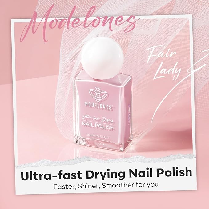 modelones Natural Pink Nail Polish, 15 ml Baby Pink Quick Dry Nail Lacquer Strengthener Long Last Shine Fingernail Toe Nail Art DIY Home Travel Manicure Gift for Women Girls 0.5 Fl Oz