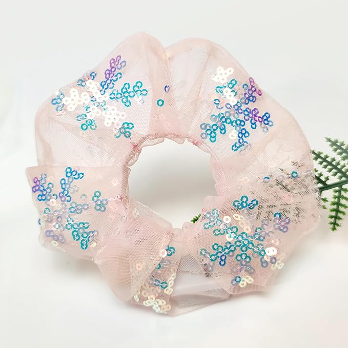 4 Pcs Halloween Light Up Hair Accessories for Girls Women, Sparkly Sequins Hair Scrunchies, LED Hair Tie for Movie Night Supplies, Glow in The Dark Scrunchies for Rave Neon Slumber Party